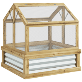 Outsunny Raised Garden Bed With Polycarbonate Greenhouse, Garden Wooden Cold Frame Greenhouse Flower Planter Protection, Peak Roof, 35.5x 31.5 X (Option: Natural)